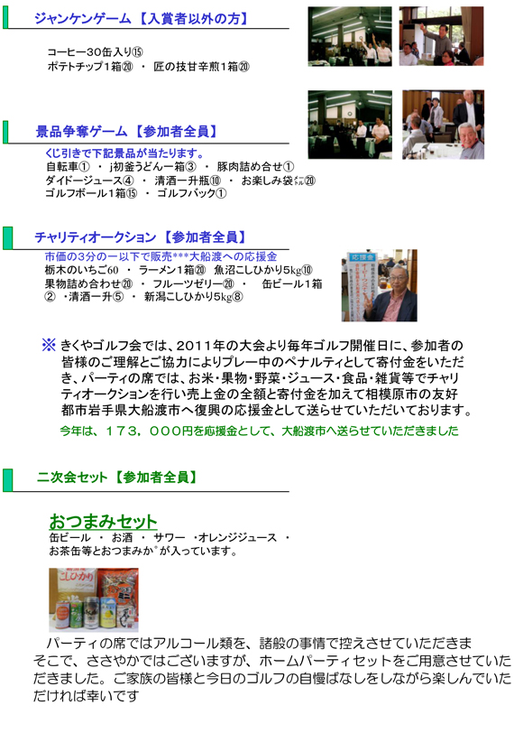 第２０回きくやゴルフ会　当日の予定・出欠ハガキ提出方法